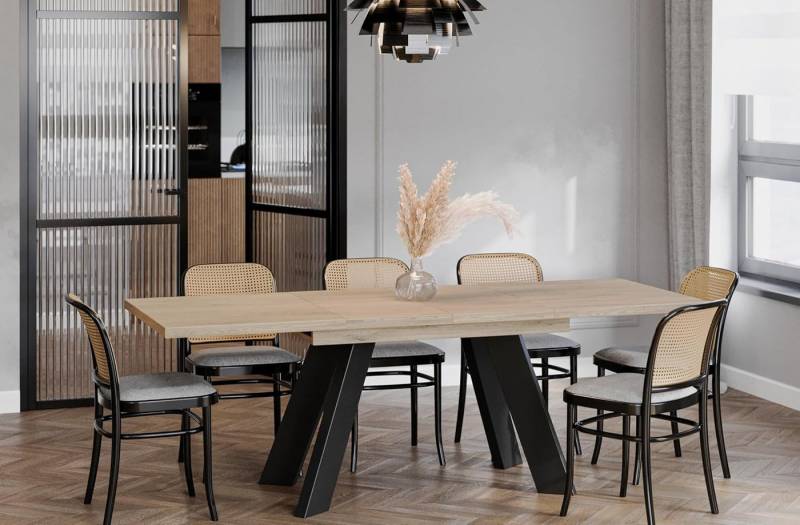 Endo-Moebel Esstisch Como Esstisch 130–210cm ausziehbar für 8 Personen, Tischbeine schwarz von Endo-Moebel