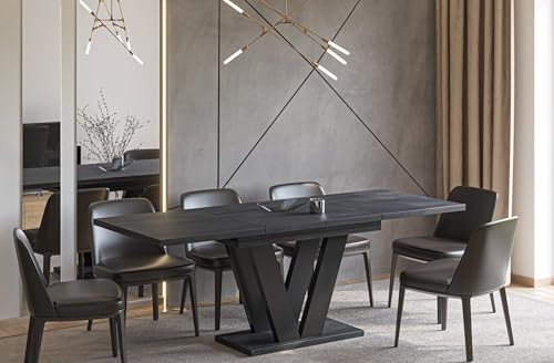 Endo-Moebel Esstisch Lara 130 cm auf 210 cm erweiterbar Säulen-Tisch Küchentisch Synchronauszug (Beton Dunkel) von Endo-Moebel
