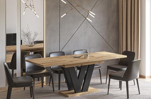 Endo-Moebel Esstisch Lara 130 cm auf 210 cm erweiterbar Säulen-Tisch Küchentisch ausziehbar (Eiche Evoke) von Endo-Moebel