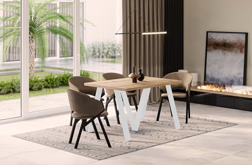 Endo-Moebel Esstisch Lungo White – ausziehbar 130–405 cm – XXL Esstisch mit 5 Erweiterungsplatten – Metallgestell Weiß (Evoke Eiche) von Endo-Moebel