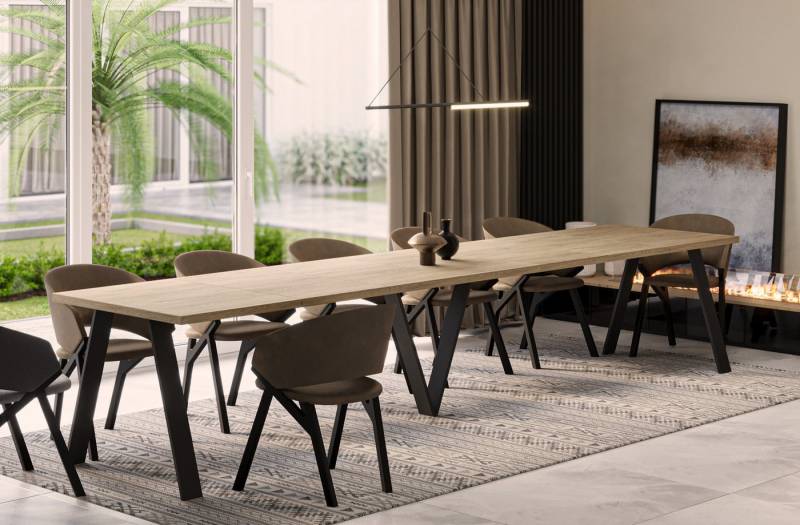 Endo-Moebel Esstisch Lungo XXL 130-405 cm, Metallgestell, ausziehbar, erweiterbar, riesiger Kulissentisch, 4m, extra lang und groß, stabil von Endo-Moebel