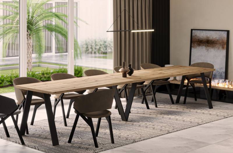 Endo-Moebel Esstisch Lungo XXL 130-405 cm, Metallgestell, ausziehbar, erweiterbar, riesiger Kulissentisch, 4m, extra lang und groß, stabil von Endo-Moebel