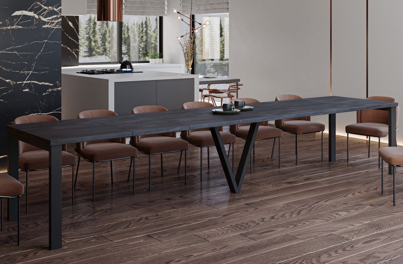 Endo-Moebel Esstisch Titan XXL 130-405 cm, Metallgestell, ausziehbar, 400cm Esstisch XXL 14 Personen riesiger Tisch 4m von Endo-Moebel