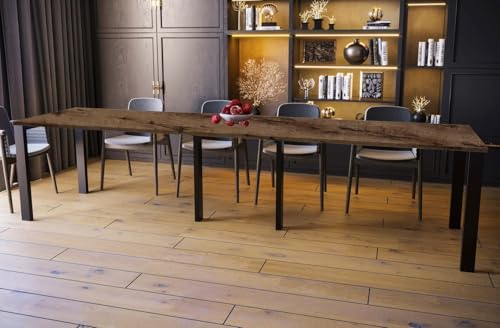 Endo-Moebel Esstisch Vast 130cm - 330cm Erweiterungsfunktion Küchentisch Schwarz Matt Metallgestell (Monastery Eiche) von Endo-Moebel