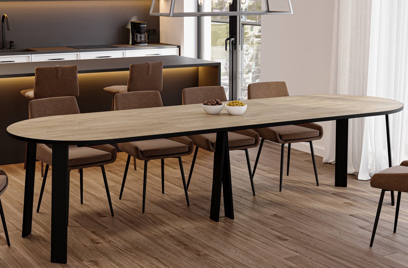 Endo-Moebel Esstisch XXL "Mars" 100-312cm ausziehbar, runder erweiterbarer Kulissentisch, langer / großer ovaler Tisch, Metallbeine, 53cm Erweiterungsplatten Endo-Moebel Esstisch XXL "Mars" 100-312cm ausziehbar, runder erweiterbarer Kulissentisch, langer / großer ovaler Tisch, Metallbeine, 53cm Erweiterungsplatten von Endo-Moebel