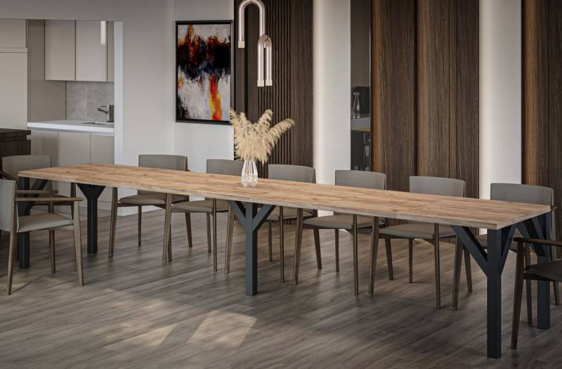 Endo-Moebel Kulissen-Esstisch XXL Dunaj 130-405cm ausziehbar erweiterbar extra groß 4m lang, für 10-12 Personen, breit, riesiger Designtisch, Funktionstisch modern von Endo-Moebel
