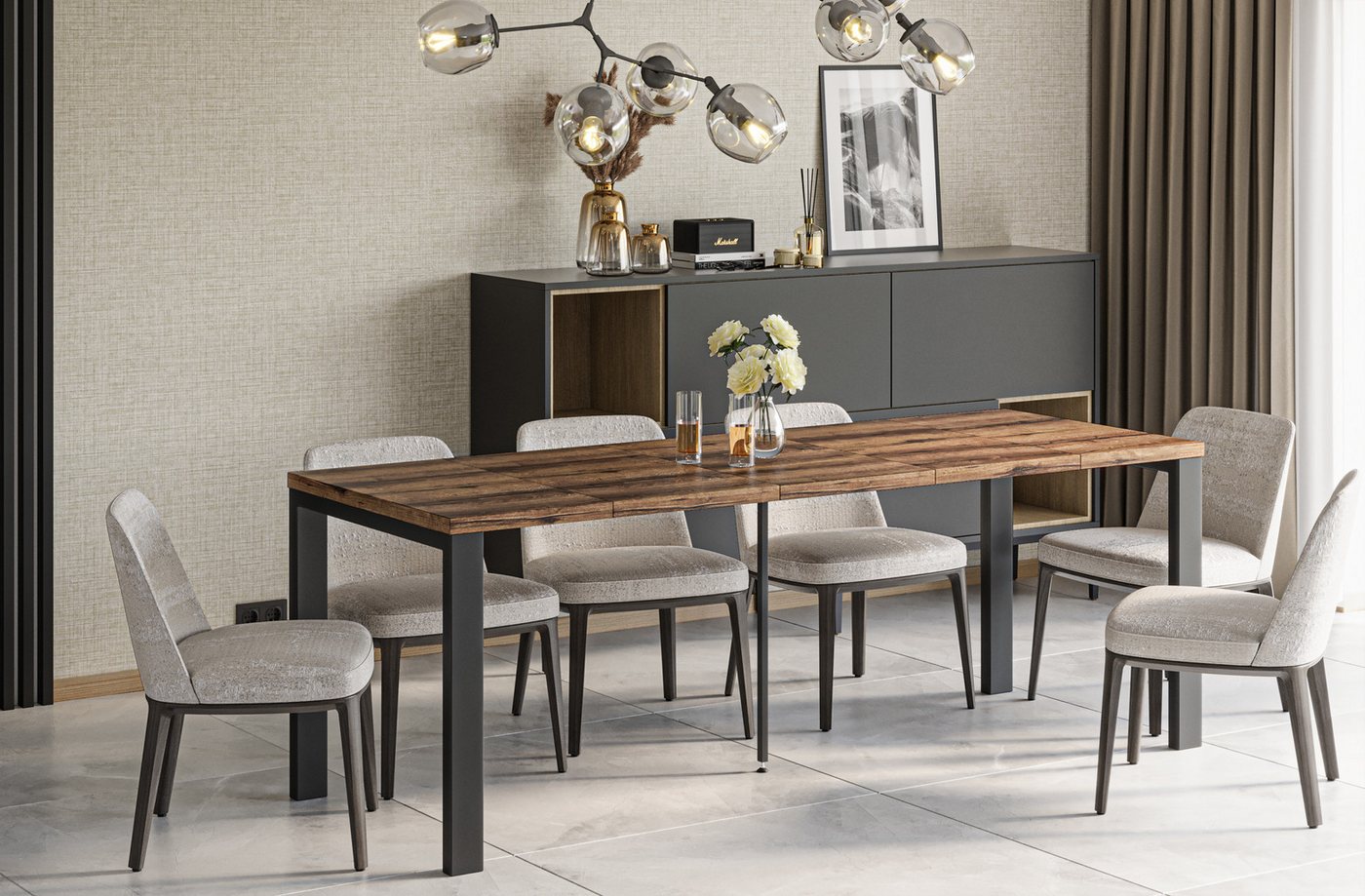 Endo-Moebel Kulissen-Esstisch Garant 80-215cm ausziehbar erweiterbar Metallgestell Küchentisch, 45cm Erweiterungsplatten, Synchronauszug, von 0,8m auf 2,15m Endo-Moebel Kulissen-Esstisch Garant 80-215cm ausziehbar erweiterbar Metallgestell Küchentisch, 45cm Erweiterungsplatten, Synchronauszug, von 0,8m auf 2,15m von Endo-Moebel