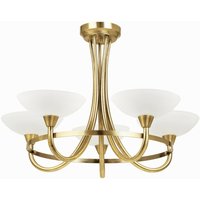 Endon - Cagney - 5 Light Semi Flush Multi Arm Deckenleuchte Antik Messing, Weißglas, G9 von Endon