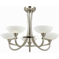 Endon - Cagney - 5 Light Semi Flush Multi Arm Deckenleuchte Satin Chrom, weiß lackiertes Glas mit schwachem Linienmuster, G9 von Endon