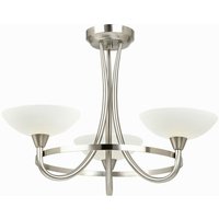 Endon Cagney - 3 Licht Semi Flush Multi Arm Deckenleuchte Satin Chrom, weiß lackiertes Glas mit schwachem Linienmuster, G9 von Endon