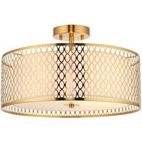 Cordero Dekorative bündige Deckenlampe, Platte mit Goldeffekt, weißer Stoff, Milchglas - Endon von Endon