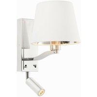 Endon - Flexi Wandleuchte mit Led-Leselicht Bright Nickel Plate, Vintage White Fabric von Endon