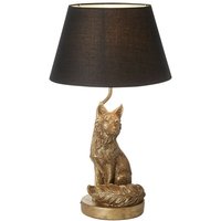 Fox Tischlampe mit Sockel und Schirm, Vintage-Goldfarbe und schwarzem Stoff - Endon von Endon