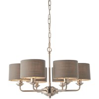 Endon - Pendelleuchte Bright Nickel Plate, Anthrazit Stoff Multi Arm Shade von Endon