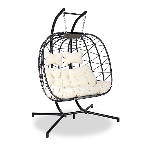 Hängesessel mit Gestell - Für 2 Person - Hängestuhl Indoor & Outdoor + wetterbeständiges Polster - Sessel für Garten + Balkon + Terrasse + Wintergarten - XXL Schwebesessel von Endorphin