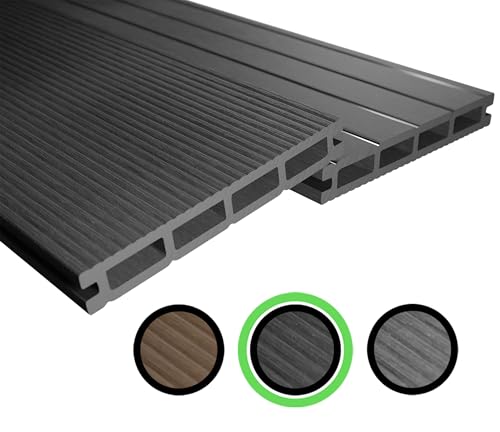 Endorphin® WPC Terrassendielen Komplettset 2-50m² Anthrazit - Mit Unterkonstruktion & Clips – WPC Dielen Wetterfest Und Pflegeleicht – Hohlkammerdiele Rutschfest – Dielenlänge 220cm (14qm) von Endorphin