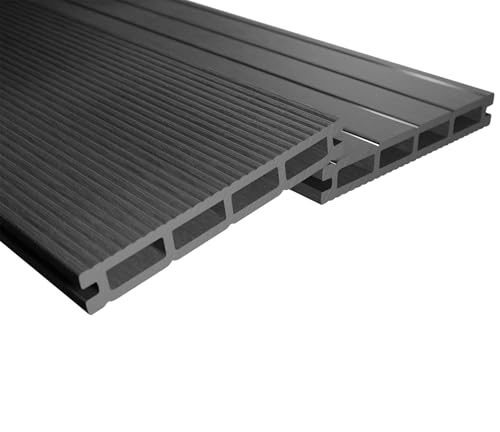 Endorphin® WPC Terrassendielen Komplettset 2-50m² Anthrazit - Mit Unterkonstruktion & Clips – WPC Dielen Wetterfest Und Pflegeleicht – Hohlkammerdiele Rutschfest – Dielenlänge 220cm (20qm) von Endorphin