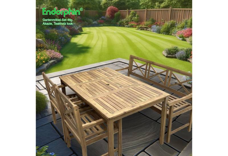 Endorphin Gartenlounge-Set Garten Sitzgarnitur aus Akazienholz massiv im Teakholz-Look 4tlg. (Tis, (2 Stühle, 1 Tisch, 1 Bank) von Endorphin