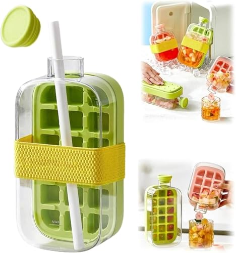 My Crush Cup Ice 2-in-1 Eiswürfelbecher mit Zero Touch Presse, Eiswürfel, Strohhalm und Deckel, tragbare Eiswürfel für Zuhause, Büro, Picknick, Outdoor und Reisen (Grün-800ml) von Endxedio