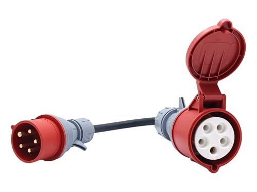 CEE Adapter 3-phasig 400 V | 16A (11 kW) Stecker auf 32A (22 kW) Kupplung, IP44 | mit 0,5 m H07RN-F 5G2,5 mm² Gummikabel zur Verbindung von EnerHeim