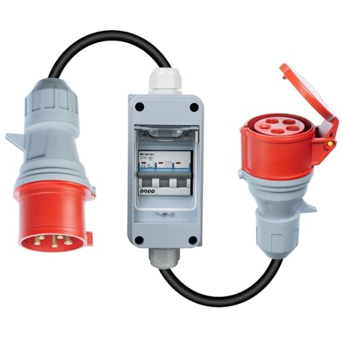 CEE-Adapter 3-phasig 400V | 32A (22 kW) Stecker (IP44) auf 16A (11 kW) Kupplung (IP44) mit Leitungsschutzschalter (C16) von EnerHeim