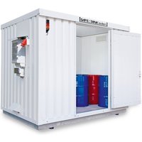 SAFE Tank Gefahrstoffcontainer 1350 CONTROL isoliert, automatisierte Explosionsschutzeinrichtung für höchste Energieeffizienz u. Sicherheit, Maße außen 4350x2170x2510 mm, Doppelflügeltür (asymmetrische Teilung), mittig in Breitseite, Zusatztür, Lagerfläch von SAFE Tank