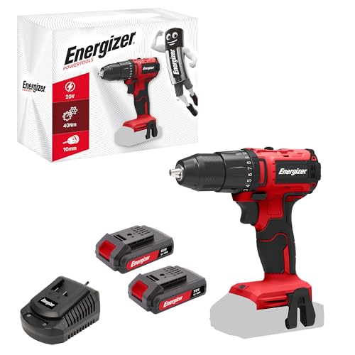 Energizer – Akku-Bohrschrauber 20V, ultraleicht, Drehmoment 40 Nm, 2 Geschwindigkeiten (1850 U/min), 10 mm Schnellspannbohrfutter, inklusive 2 Akkus 20V 2AH + Schnellladegerät, Hochleistungswerkzeug von Energizer