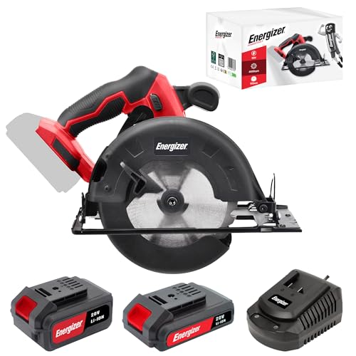 Energizer - Akku-Kreissäge 20 V (Batterien im Lieferumfang enthalten) - 4000 U/min - Sägeblatt 165 mm/Schnitt bis 45 mm (33 mm bei 45°) - Gleitschiene + Wechselschlüssel + Sägeblatt für Holz im von Energizer