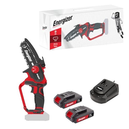 Energizer – Kabellose Kettensäge 20V, 120 mm Schwert – Geschwindigkeit 5 m/s – Ultrakompakt, Soft-Grip-Griff – 2 Ketten + Öl inklusive – Inklusive 2 Akkus 2AH + Schnellladegerät Ideal zum Beschneiden Energizer – Kabellose Kettensäge 20V, 120 mm Schwert – Geschwindigkeit 5 m/s – Ultrakompakt, Soft-Grip-Griff – 2 Ketten + Öl inklusive – Inklusive 2 Akkus 2AH + Schnellladegerät Ideal zum Beschneiden von Energizer