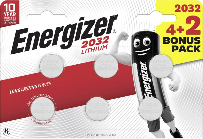 Energizer Knopfzelle CR2032 Lithium 3 V 4 + 2 Gratis von Energizer