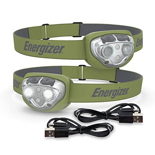 Energizer Kopftaschenlampe, Vision Ultra HD wiederaufladbare Stirnlampe mit 400 Lumen, IPX4 wasserdicht, robuste Konstruktion mit bruchsicherer Linse, helles LED-Licht mit wiederaufladbarem Akku von Energizer