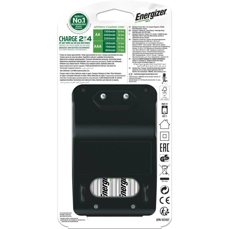 Energizer NiMH-Akku-Ladegerät Maxi 4xAA 2000mAh Akkus inkl. von Energizer