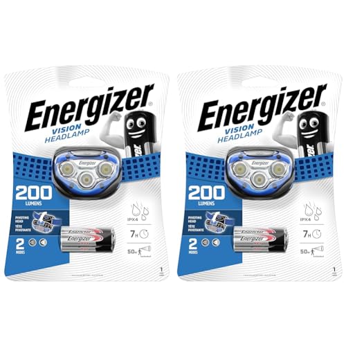 Energizer Stirnlampe LED, Vision Superhelle Kopflampe für Camping, Outdoor und Wandern, Batterie Enthalten, Blau (Packung mit 2) von Energizer