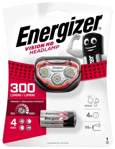 Energizer Stirnlampe LED, Vision Superhelle Kopflampe für Camping, Outdoor und Wandern, Batterie Enthalten, Rot von Energizer