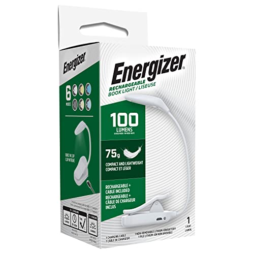 Energizer Wiederaufladbare Leselampe mit warmen und kühlen LED, Buchlampe, vielseitiger Clip und flexiblem Hals, USB-Kabel im Lieferumfang enthalten von Energizer