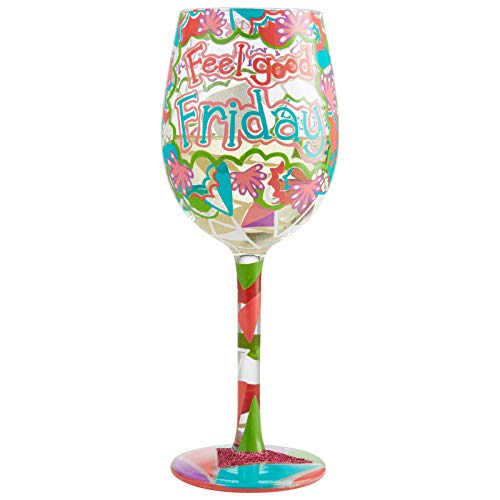 ENESCO Designs by Lolita Feel Good Friday Artisan Weinglas, handbemalt, 425 ml, mehrfarbig von Enesco