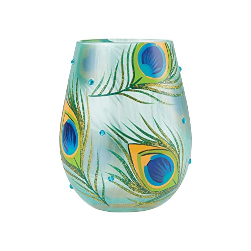 Enesco Designs by Lolita Weinglas mit Pfauenfedern, handbemalt, ohne Stiel, 1 Stück, mehrfarbig von Enesco