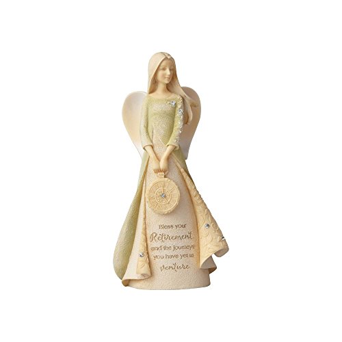 Enesco Foundations Retirement Journey Angel Holding Clock Miniature Figur, Steinharz, 10 cm von Enesco