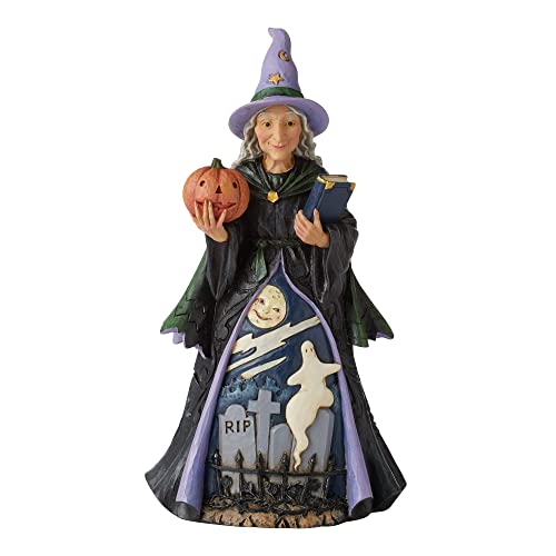 Enesco Jim Shore Heartwood Creek Halloween-Hexe mit Kürbis und Friedhofsszene, 21 cm, mehrfarbig, Violett von Enesco