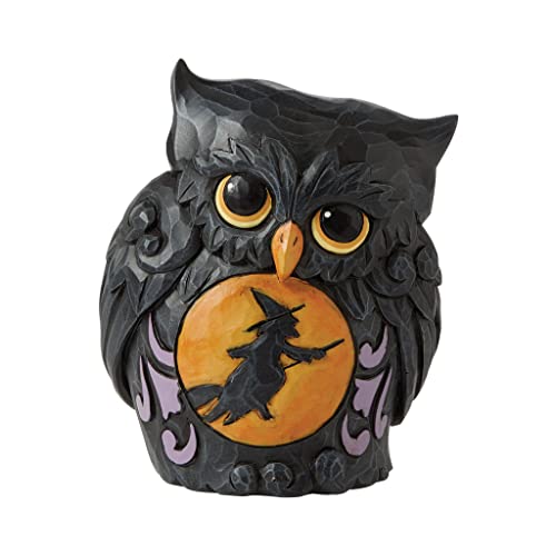 Enesco Jim Shore Miniatur schwarze Eule mit Hexenszene, Mini-Halloween-Figur, 9,5 cm, Gold von Enesco