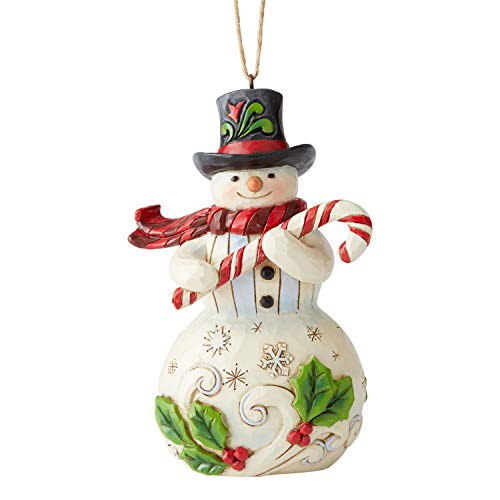 Heartwood Creek by Jim Shore Snowman with Candy Cane Hanging Ornament 6004312, Multi Coloured, One Size von Enesco