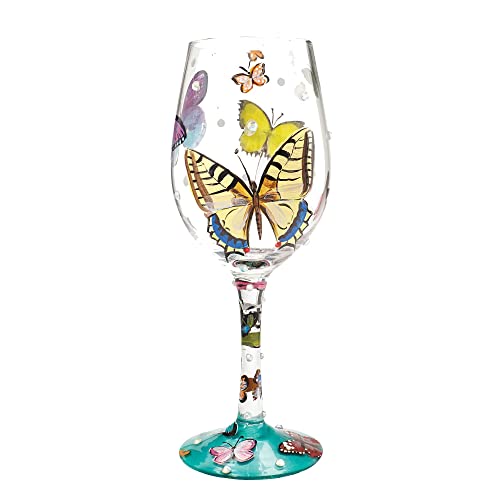Lolita Butterfly Wishes Wine Glass, Glas, mehrfarbig, 8.5 x 8.5 x 22.5 cm von Enesco