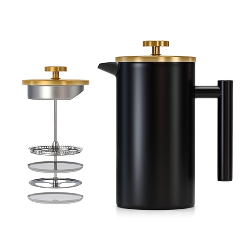 Enfmay French Press Kaffeebereiter 350ml, French Press Klein, Kaffeekanne mit Filter, Doppelwandige isolierte Edelstahl French Press, French Press Kaffee, für Tee, Zuhause Reisen Camping (Schwarz) von Enfmay