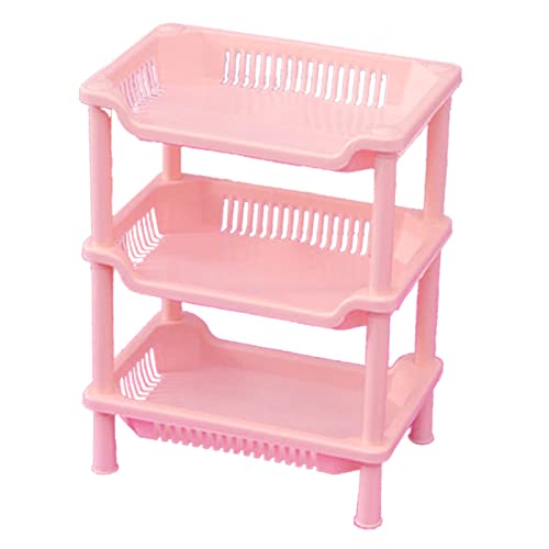 Enforose 3-lagiges Badezimmer-Stehregal, Kleines Lagerregal, Badezimmerständer, PP-Landinstallation, Badezimmerregal, Regale Für Badezimmer, Küche(Square-Rosa) von Enforose