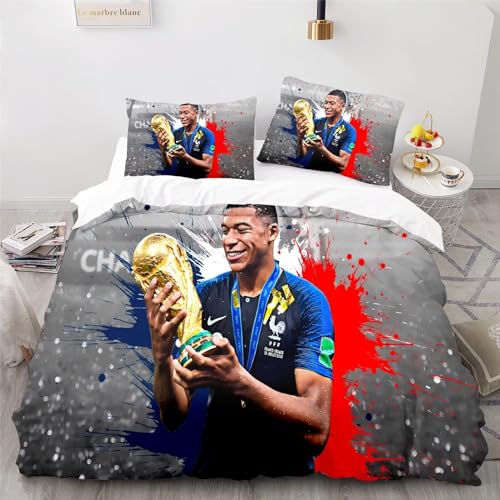 Enfunt-Home Fußballstars Mbappe Bettwäsche 135x200, Bettbezug Mit Reißverschluss Bettwäsche Set Kissenbezug 80x80 Mikrofaser Teenager-Bettwäsche 3D-Digitaldruck von Enfunt-Home