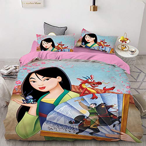Enfunt-Home Mulan Bettwäsche 135x200, Bettbezug Mit Reißverschluss Bettwäsche Set Kissenbezug 80x80 Mikrofaser Teenager-Bettwäsche 3D-Digitaldruck von Enfunt-Home