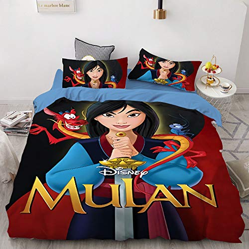 Enfunt-Home Mulan Bettwäsche 135x200, Bettbezug Mit Reißverschluss Bettwäsche Set Kissenbezug 80x80 Mikrofaser Teenager-Bettwäsche 3D-Digitaldruck von Enfunt-Home