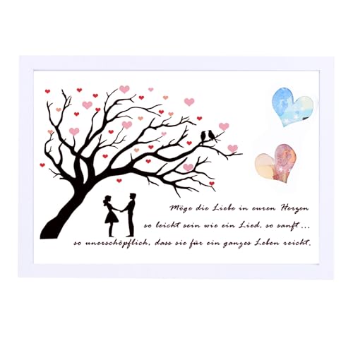 EngGlück Hochzeitsgeschenke für Brautpaar, Geldgeschenk Hochzeit Bilderrahmen, Lustige Geldgeschenke zur Hochzeit Geldbaum Hochzeitsgeschenk Geld ideen Größe Din A4 Weiß (Weiß-Tree of Life) von EngGlück