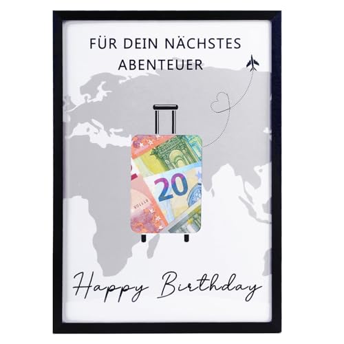 EngGlück Geldgeschenk Weltkarte Geburtstag, Geld Bilderrahmen Geburtstag Geschenk, Verpackung Geldgeschenk Mann Frau Geschenkideen zum Geburtstag Größe Din A4 (Weltkarte-B) von EngGlück