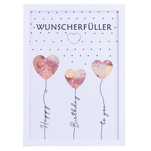 EngGlück Wunscherfüller Geldgeschenk Geburtstag Bilderrahmen, Geschenke zum Geburtstag, Lustige Geldgeschenke Verpackung Geld Geschenk Mann Frau Größe Din A4 (Wunscherfüller- weiß) von EngGlück